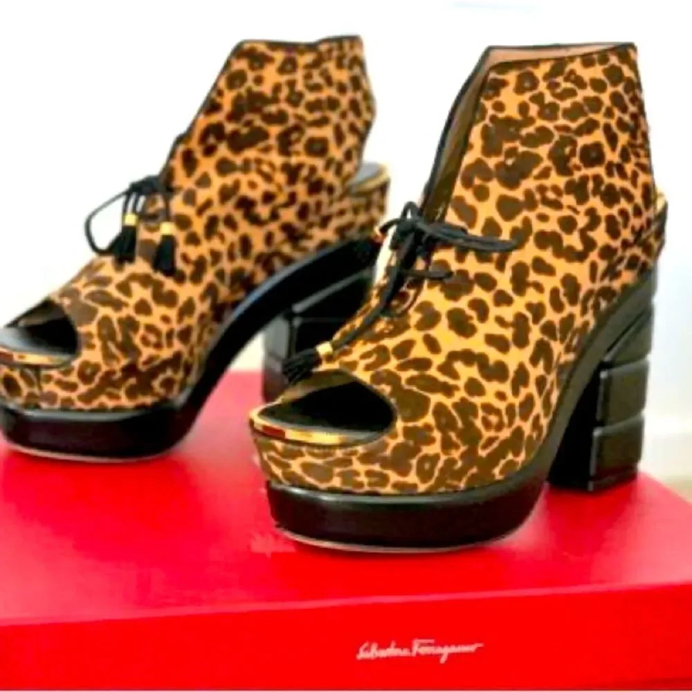 Salvatore Ferragamo Leopard Lace-up Booties
